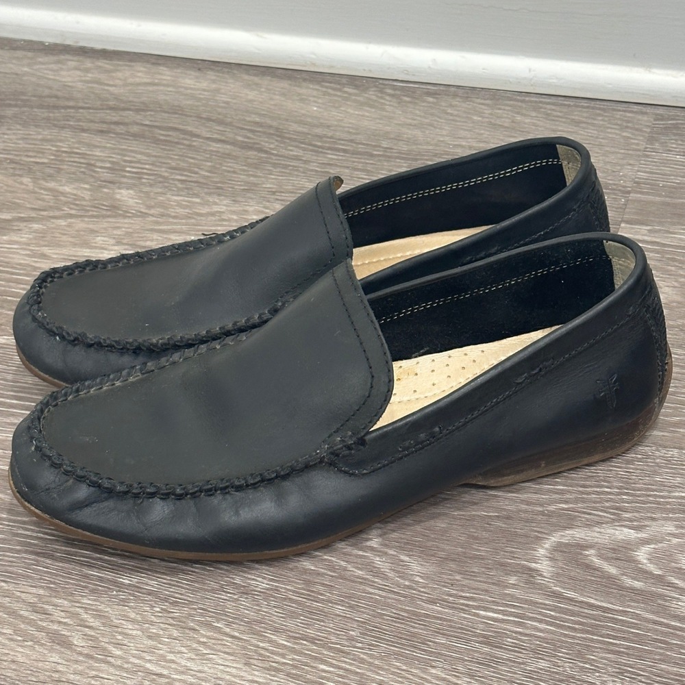 Frye Lewis Venetian Mens 10.5 Black Leather Driving Loafers Slip On Shoes Preppy